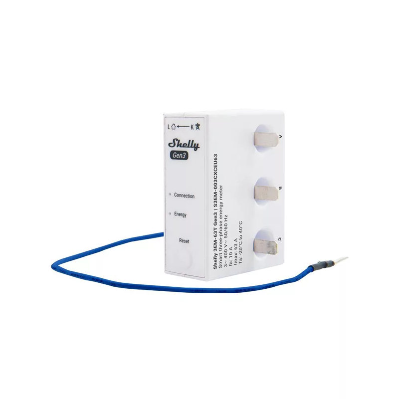 Shelly 3EM-63T Gen3 okos Wi-Fi-s, kismegszakítóra szerelhető három fázisú fogyasztásmérő